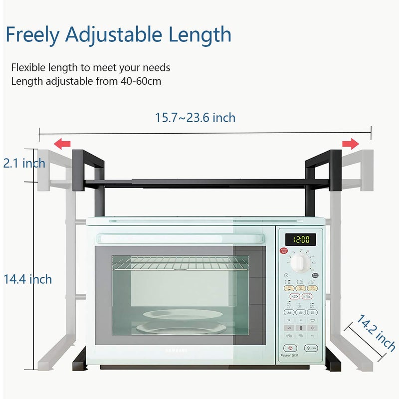PUSDON Adjustable Carbon Steel Microwave Oven Rack, 2-Tier with 3 Hooks, 55lbs Weight Capacity, Black - Image 5